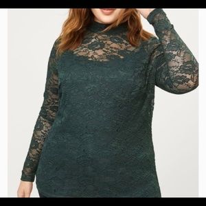 NWT Lane Bryant green lace mock neck long sleeve blouse 18/20 2X